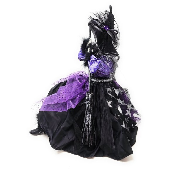 Halloween Witch 24" Black and Purple with Black Broom Party Decor Wreath Center - Picture 5 of 6
